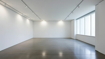 Fototapeta premium Minimalist Modern Art Gallery Interior with White Walls and Natural Light