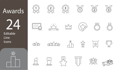 Awards line icon set. award icon set, trophy, certificate, and more. Vector illustration