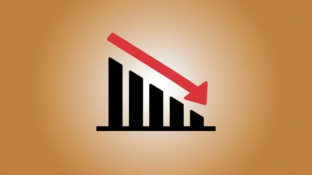 Decreasing Bar Chart Icon with Red Downward Arrow Isolated on White Background 