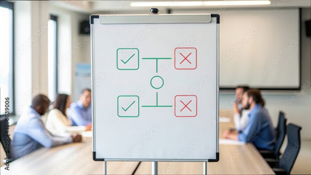 Poster decision flow chart presentation in modern meeting room scene