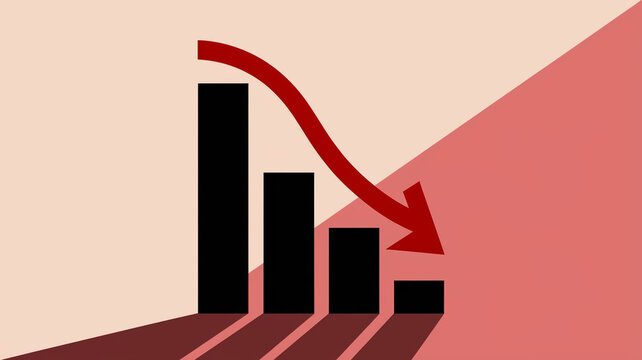 Decreasing Bar Chart Icon with Red Downward Arrow Isolated on White Background 