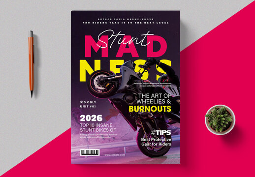Extreme Moto Stunt Magazine Cover Template Design