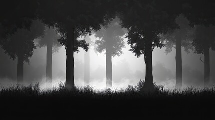 Silhouette of a dark, foggy forest, isolated. 