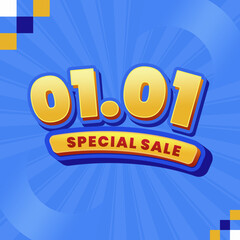 01.01 Special Sale Banner 3D with Bold Yellow Text on Blue Background