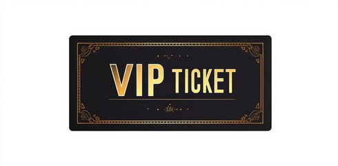 Gold luxury VIP access ticket with a sleek black design, featuring a metallic gold a premium golden ticket. Perfect for exclusive events, concerts, or luxury brand promotions