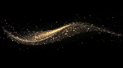 黒い背景と金色に輝くキラキラした粒子が波の様に舞うCG画像	