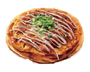 水彩で描いたお好み焼きのイラスト　生成AI