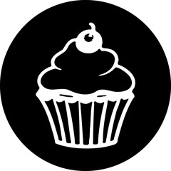Minimalist cupcake graphic within a solid circular backdrop illustration