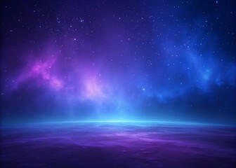 Abstract Cosmic Ocean Horizon with Purple and Blue Night Sky and Stars