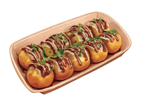 水彩で描いたたこ焼きのイラスト　生成AI
