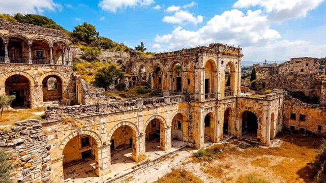 Palacio de los Gosalvez en ruinas grabado con dron en vertical