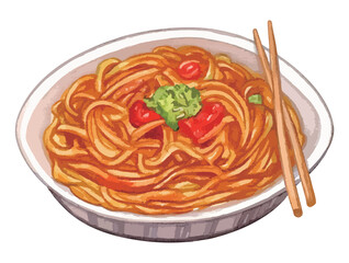 水彩で描いた麺料理のイラスト　生成AI