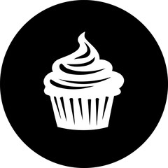 Minimalist cupcake icon in black and white design perfect for branding