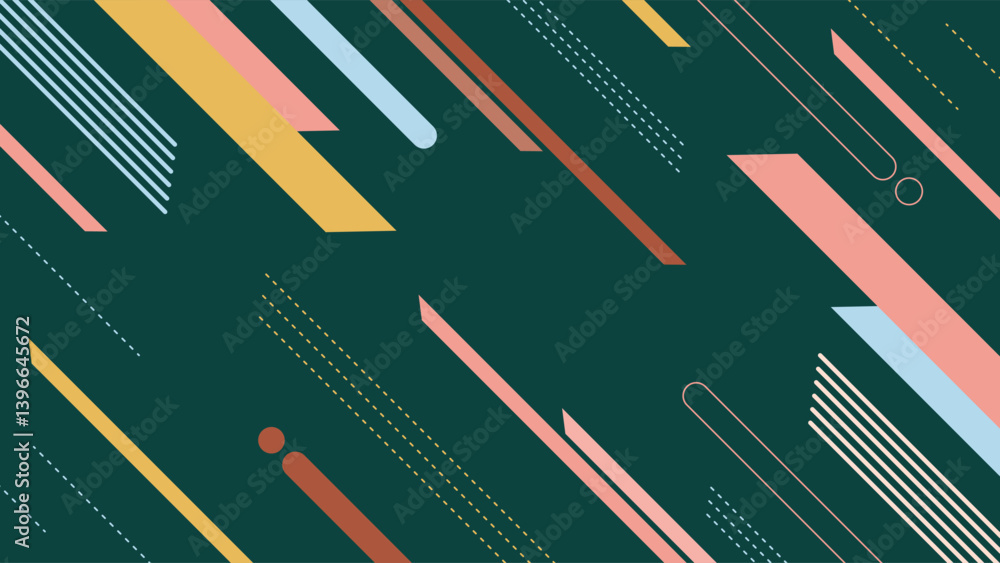 Poster modern abstract background featuring colorful diagonal lines and shapes over a dark green design ide