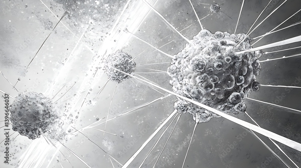 Aufkleber abstract representation of microscopic cells interacting in a dynamic environment with light rays