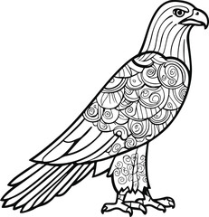 Elegant Eagle Coloring Page with Circular and Swirl Patterns.eps