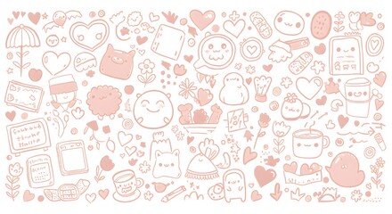 Kawaii Pink Doodle Background: Cute Hand-Drawn Elements for Sweet Designs