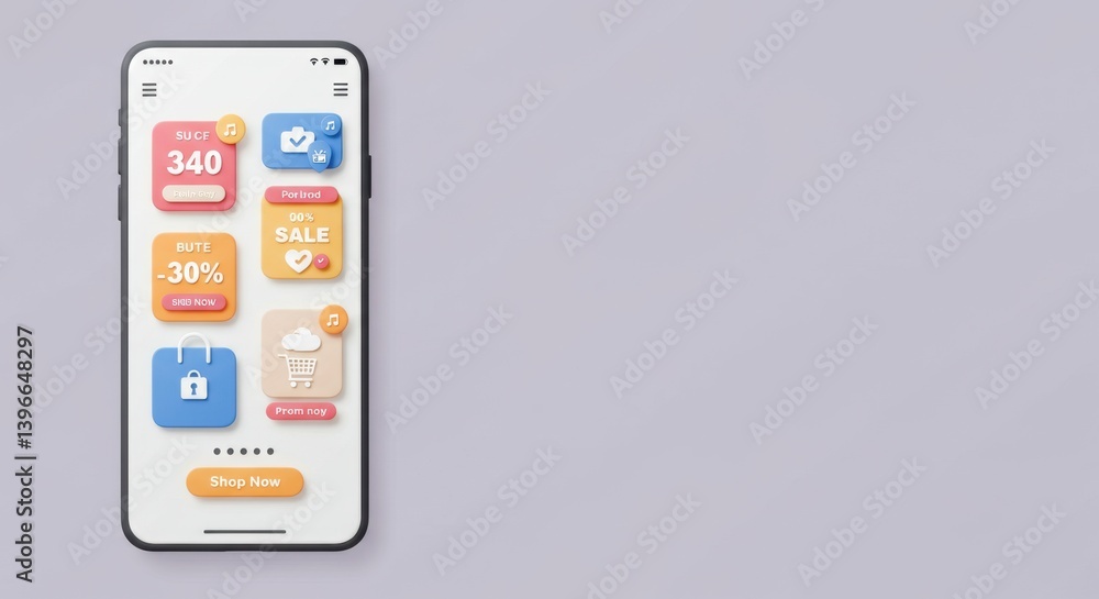 Aufkleber modern mobile app ui design with pastel color scheme and neumorphism style for online shopping exper