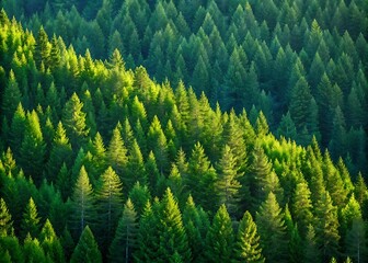 Fototapeta premium Aerial View of Lush Pine Forest with Dense Green Coniferous Trees