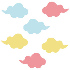 カラフルな手描きの雲形吹き出しイラストセット