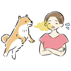 シニア犬の口臭に悩むイラスト