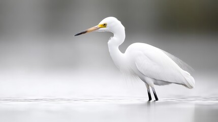 Obraz premium Elegant white heron wading in calm water