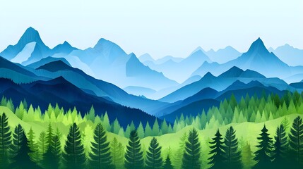 Fototapeta premium Captivating Mountain Landscape in Papercut Style Illustration