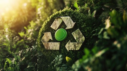 A recycling sign with a green button, zero waste, reuse concept