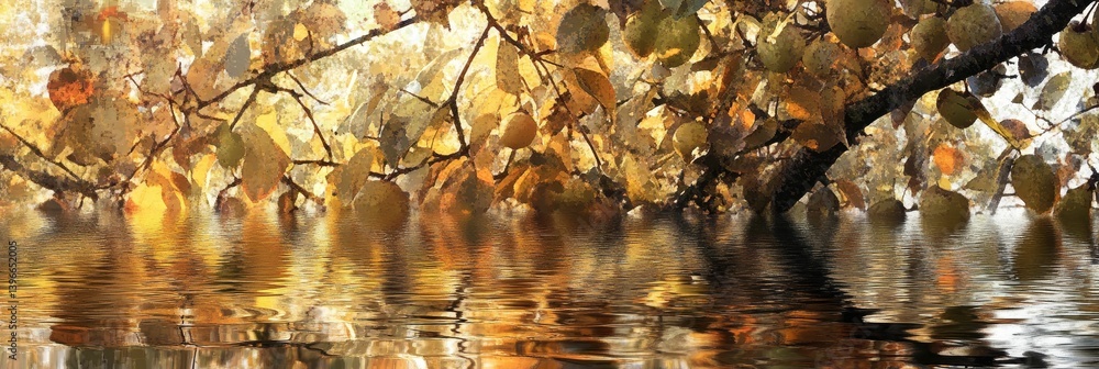 Aufkleber abstract autumn leaves with warm colors and blurred background create a soft effect.