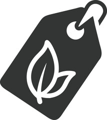 Price Tag Icon with Leaves in White on Transparent Background Symbol Isolated