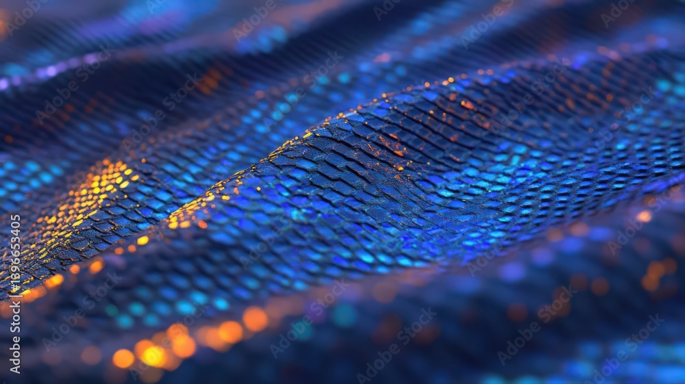 Aufkleber dynamic blue and orange wavy abstract background with fine grid texture for modern design and techno
