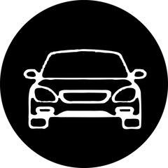 Obraz premium Front view of a stylized car icon with bold outlines on a dark circle