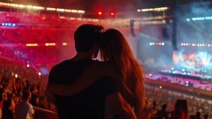 A romantic moment caught on screen during a stadium concert 