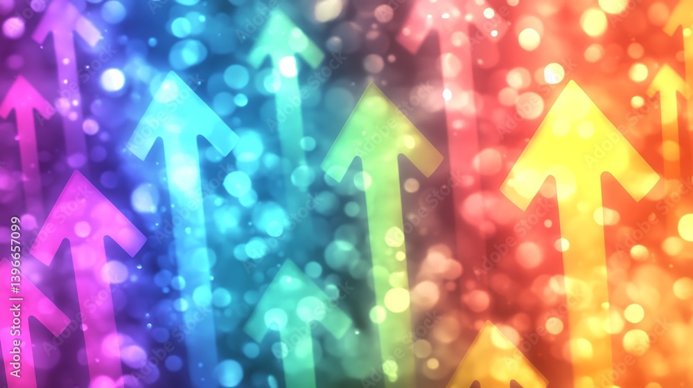 Poster colorful abstract background with vibrant arrows pointing upwards, creating a dynamic and energetic 