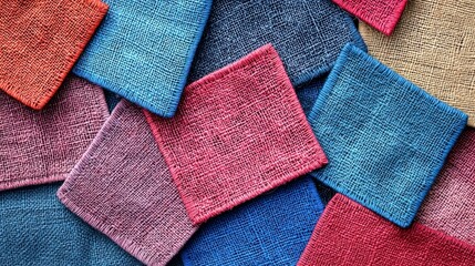 Colorful Patchwork Fabric Squares for Sustainable Textile Projects and Crafting Inspiration in Realistic Photography
