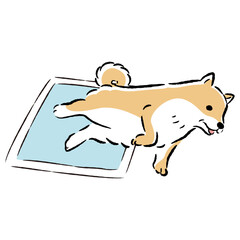 ペットシーツとシニア犬の手描きイラスト