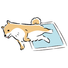 ペットシーツとシニア犬の手描きイラスト