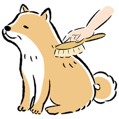 シニア犬をブラッシングするイラスト