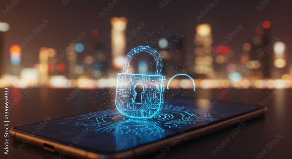 Aufkleber cybersecurity mobile phone digital lock network protection data privacy digital security smartphone 