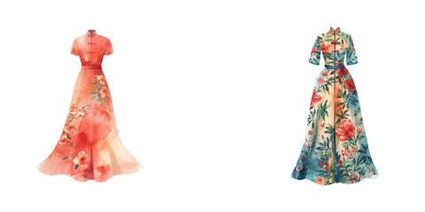 chinese qipao watercolor vector illustration
