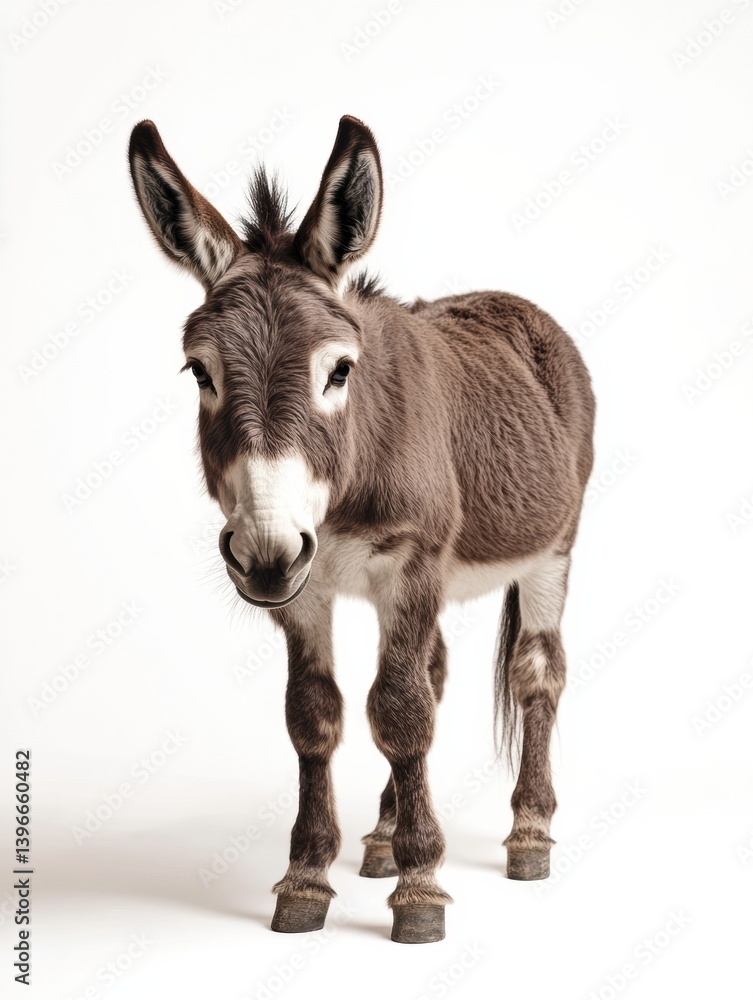 Aufkleber Mini donkey stands gracefully in a rustic setting with a white background and soft shadows highlighting its charming features