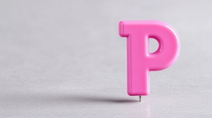 Pink letter P on a gray surface