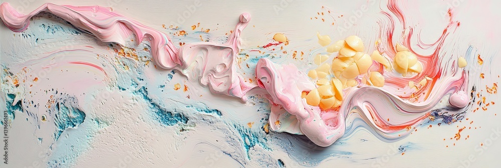 Poster abstract colorful paint swirls on a white surface creating a textured background.