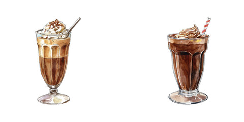 chocolate milkshake watercolor vector illustration