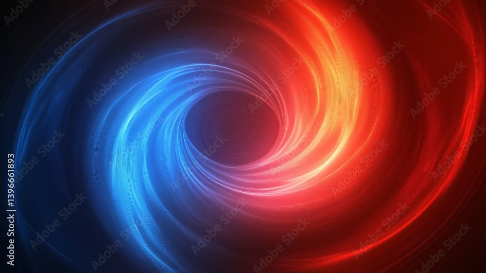 Poster dynamic and colorful abstract image with swirling pattern of red and blue hues