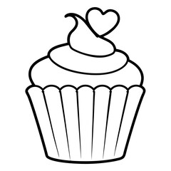 Charming Cupcake with Heart Swirl Line Art