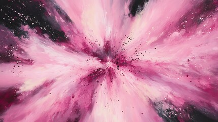 Fototapeta premium Abstract explosion of pink and white colors with splashes and stars, creating a cosmic feel