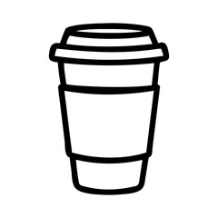 Black outline of a disposable coffee cup with a coffee bean symbol