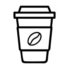 Black outline of a disposable coffee cup with a coffee bean symbol
