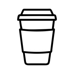 Black outline of a disposable coffee cup with a coffee bean symbol